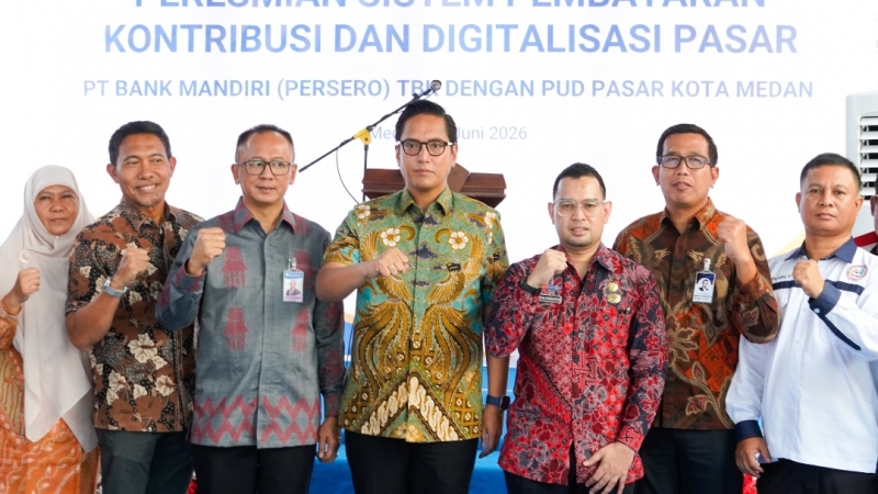 Dorong Digitalisasi Pasar Rakyat, Bank Mandiri Region I/Sumatra 1 dan PUD Pasar Medan Resmikan Sistem Pembayaran Kontribusi
